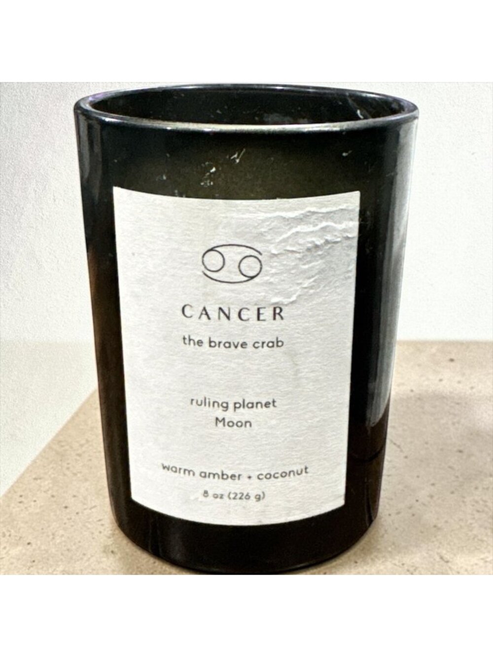 Cancer Zodiac Candle Warm Amber & Coconut Scent - 8 Oz Glass Jar Ruling Planet M